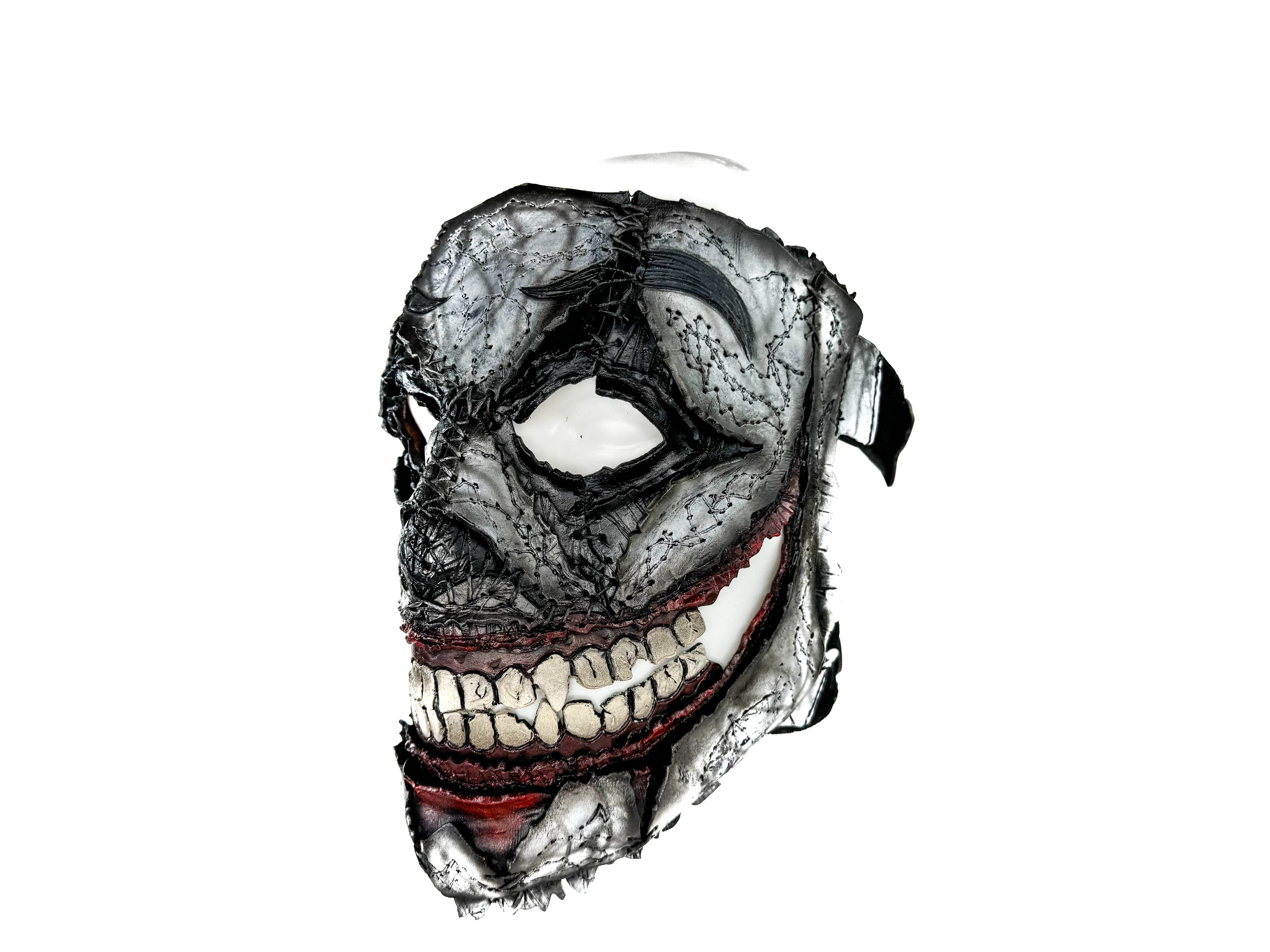 Genuine Leather Mask - GigaMyme Clown - Handmade Mime Full Face Cover for Halloween, Performance or Cosplay Costume - 