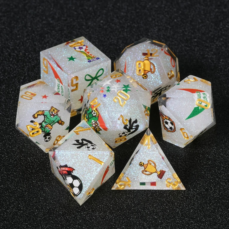 World Cup Football Sticker DND Resin Dice Set + Gold Lettering