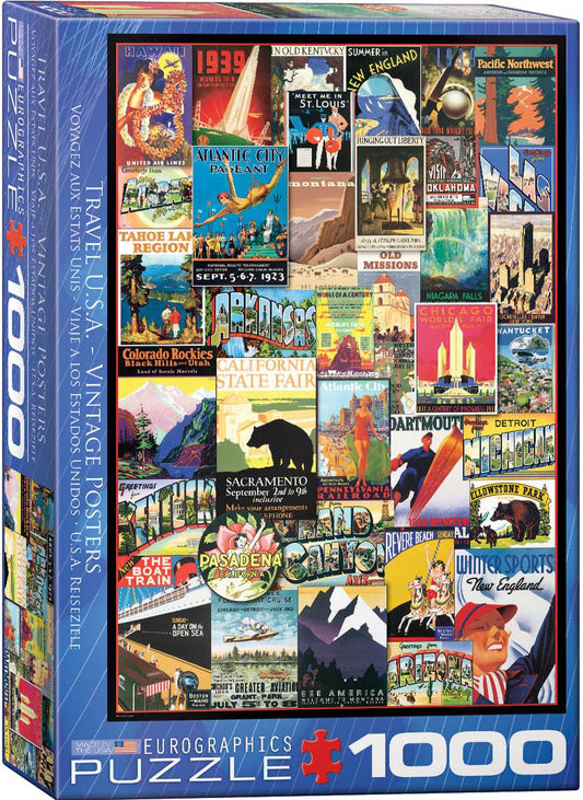 Puzzle: Vintage Art Collages - Travel USA Vintage Posters - 