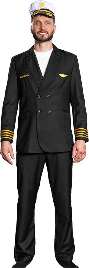 Adult Men's Pilots Uniform Halloween Cosplay Costume Deluxe Set - S