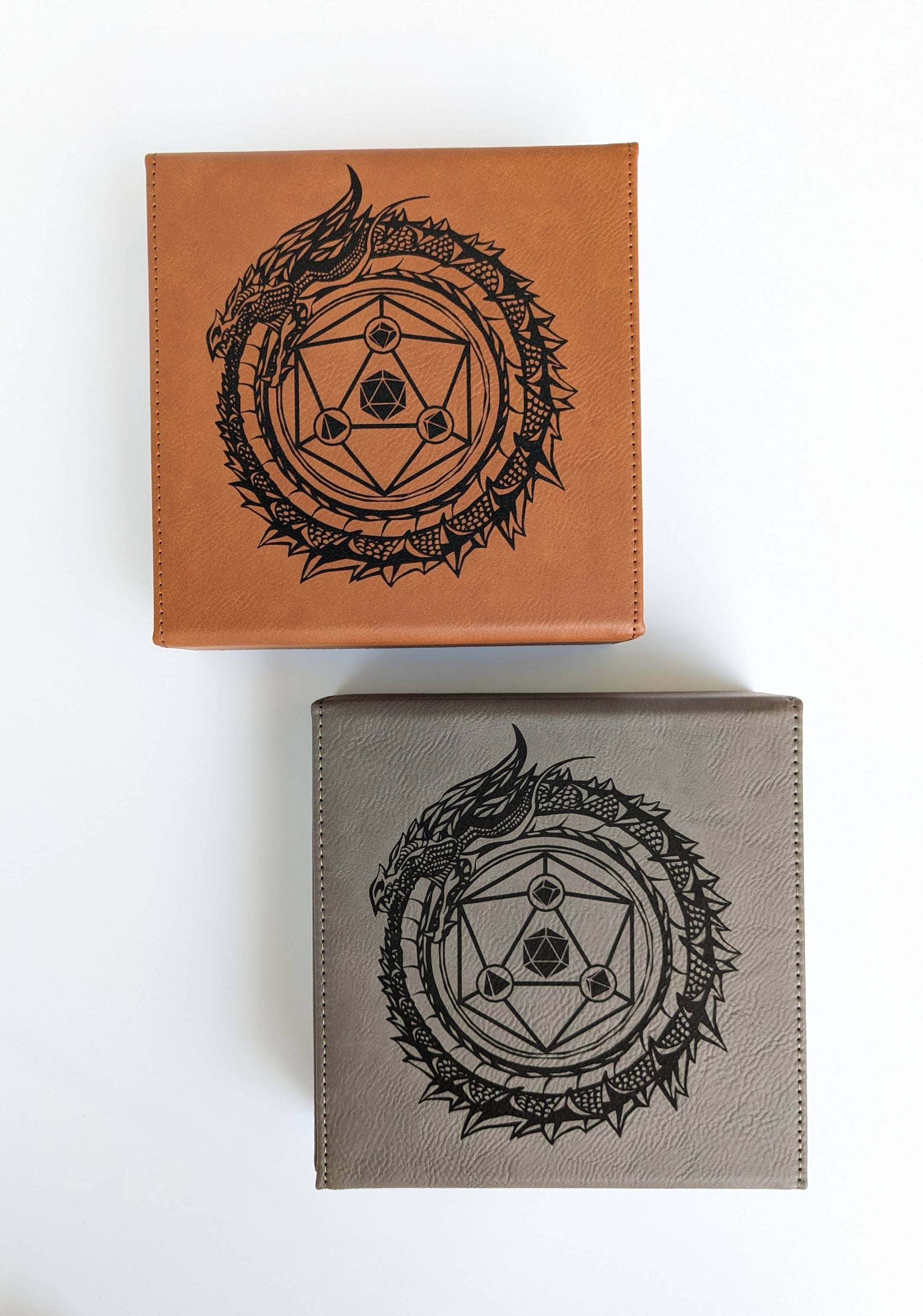 Dragon Circle - D&D - Vegan Leather Dice Box - Grey