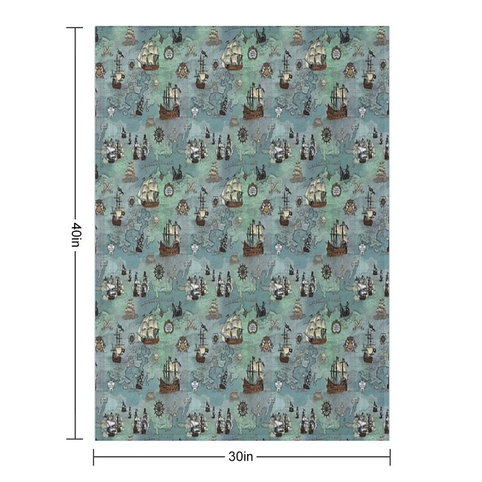Pirate Map Nautical Sea Print Ocean Blue & Sea Glass Green Throw Blanket