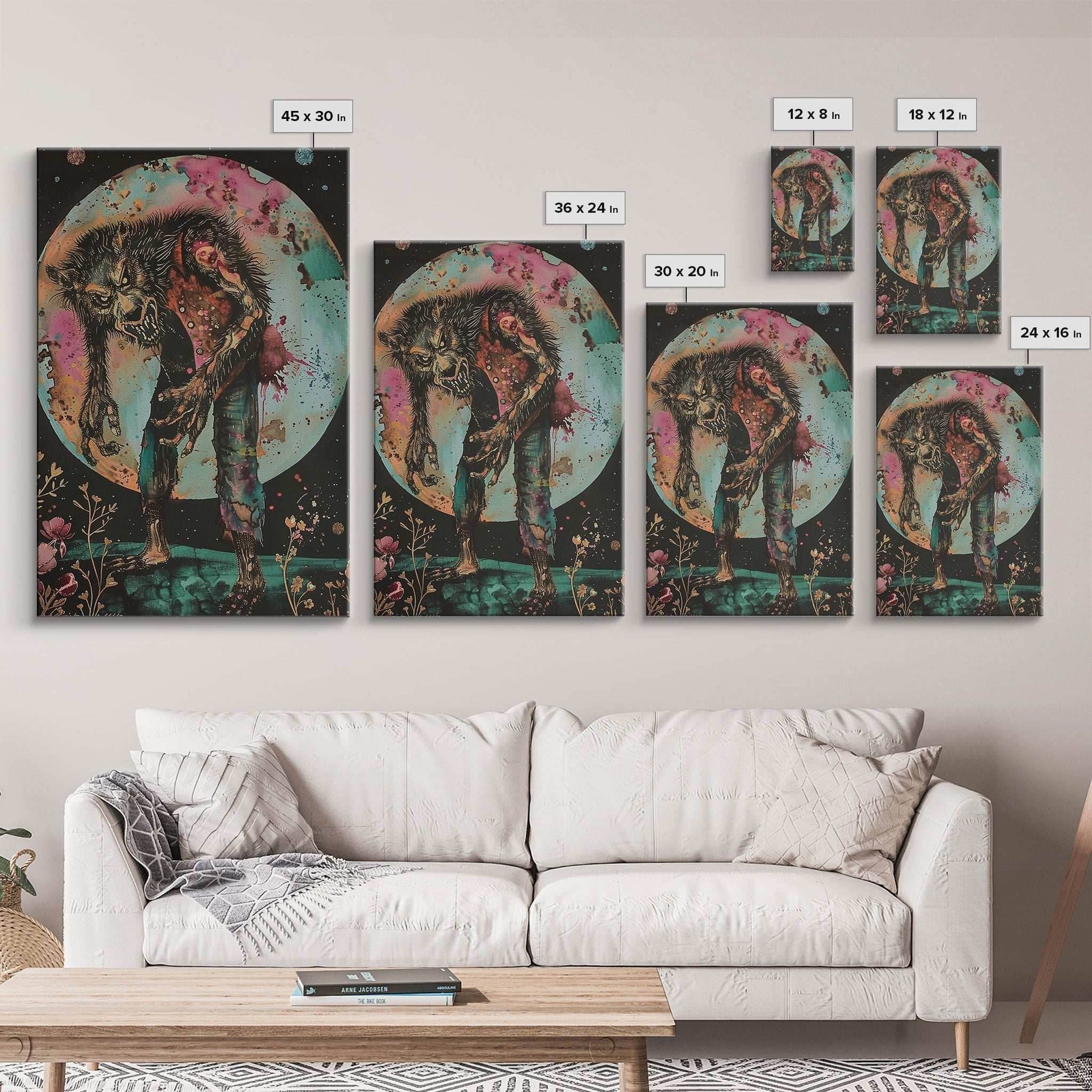 Halloween Werewolf Transformation, Framed Canvas Print, Wall Art, Home Decor, Spooky Artwork, Monster Decor, Halloween Decor, Fantasy Art - 8x12 Inches / Gallery Wrap Canvas - Ready To Hang