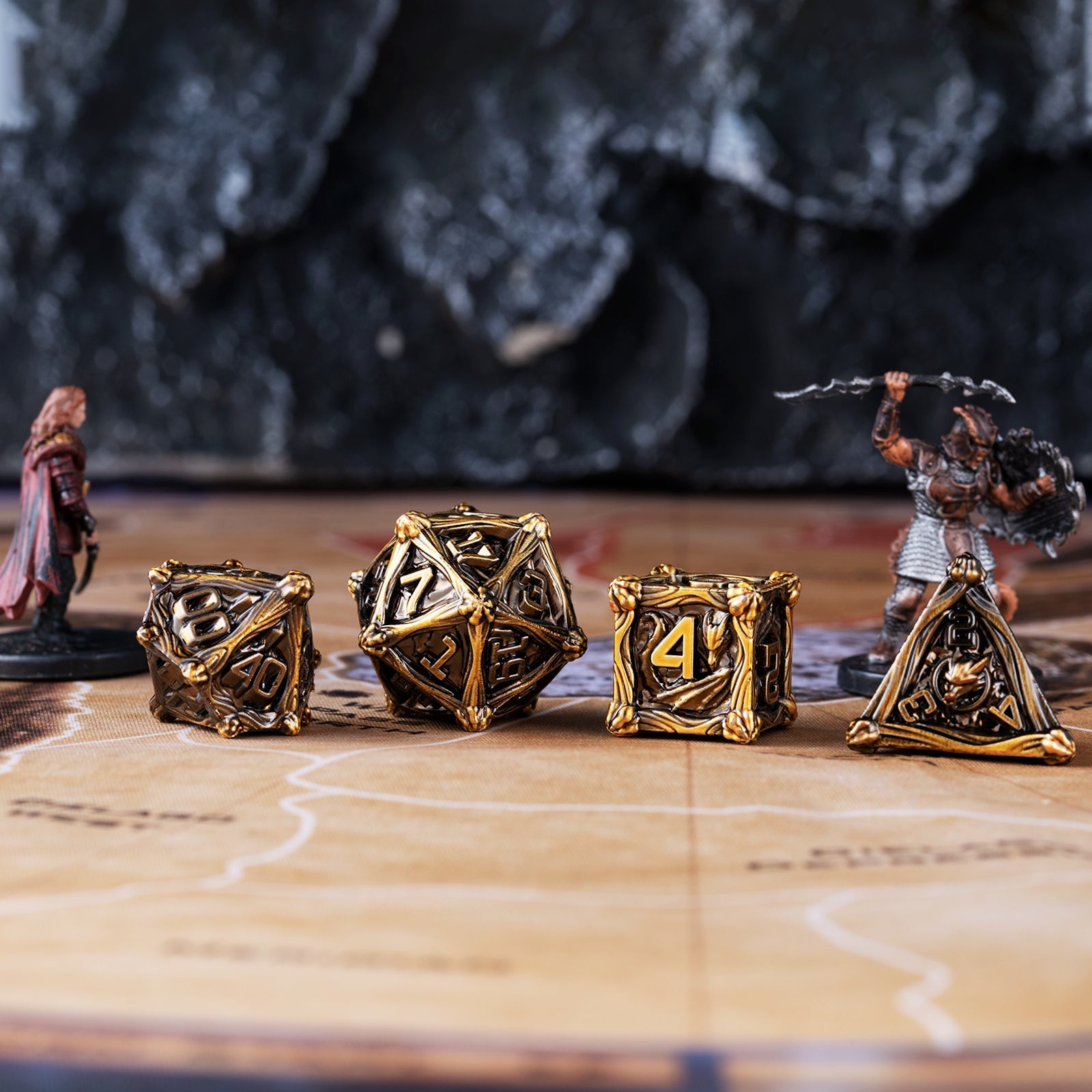7 Dungeon Polyhedral Dragon Dice - Pterosaur Metal Solid RPG Dice Set