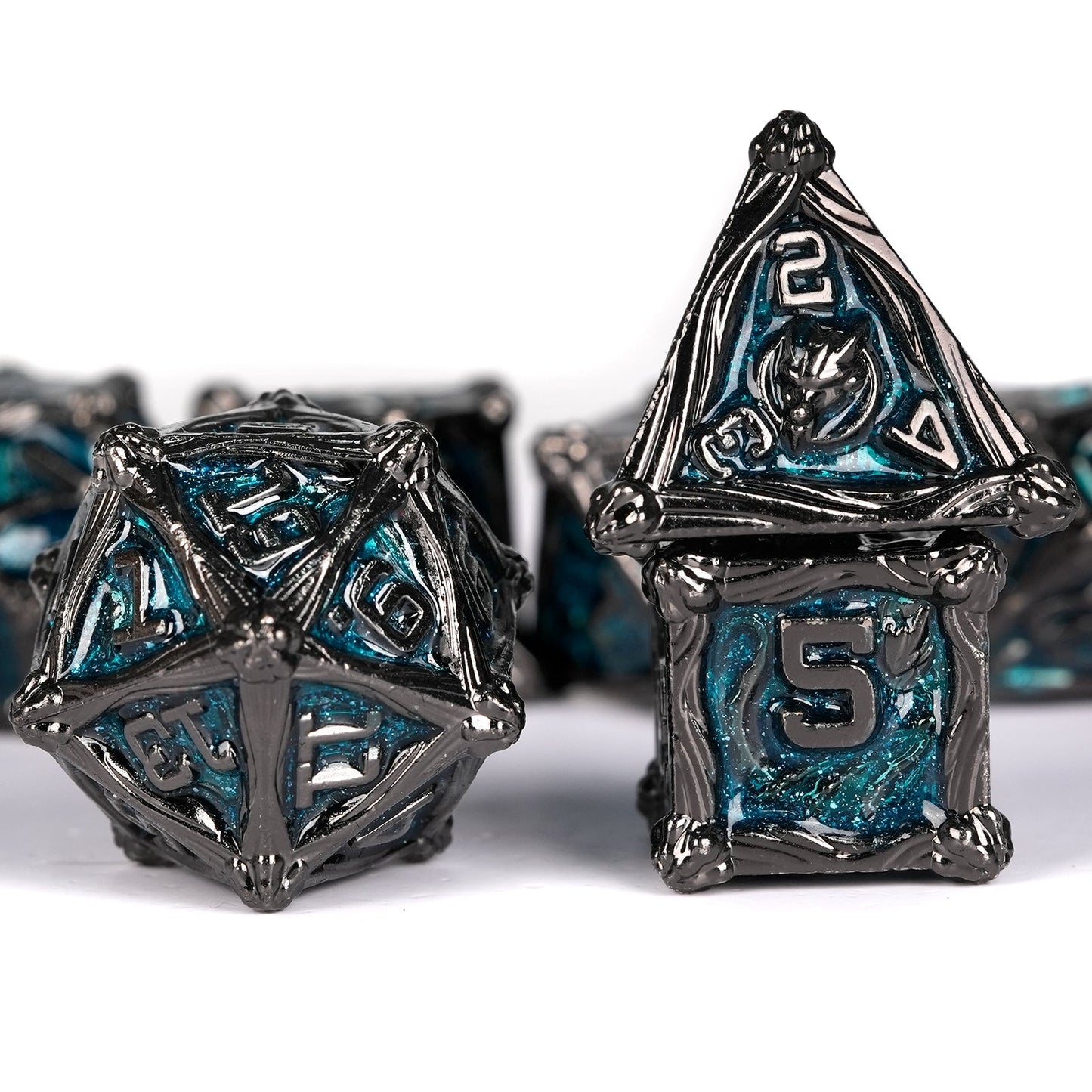 7 Dungeon Polyhedral Dragon Dice - Pterosaur Metal Solid RPG Dice Set
