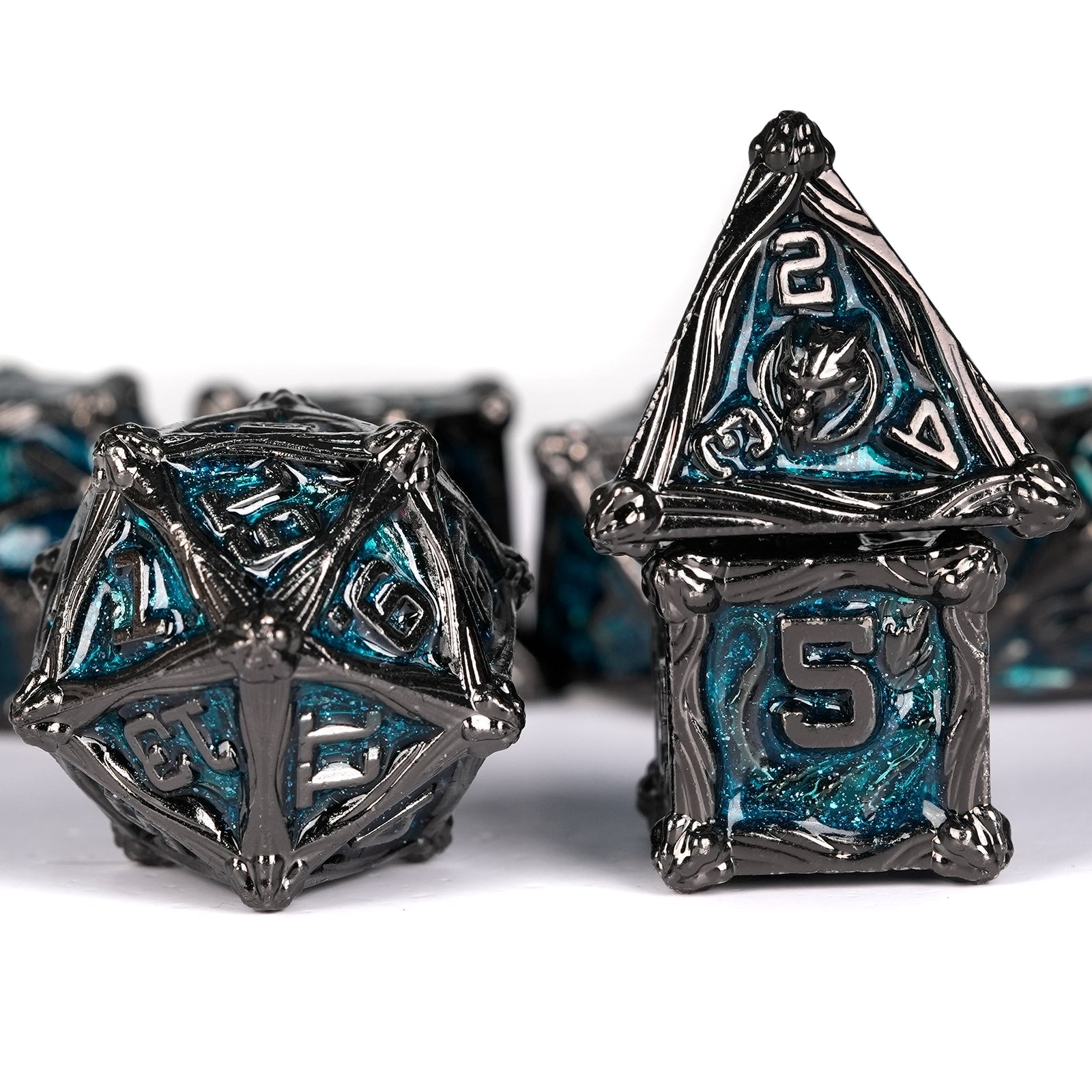 7 Dungeon Polyhedral Dragon Dice - Pterosaur Metal Solid RPG Dice Set
