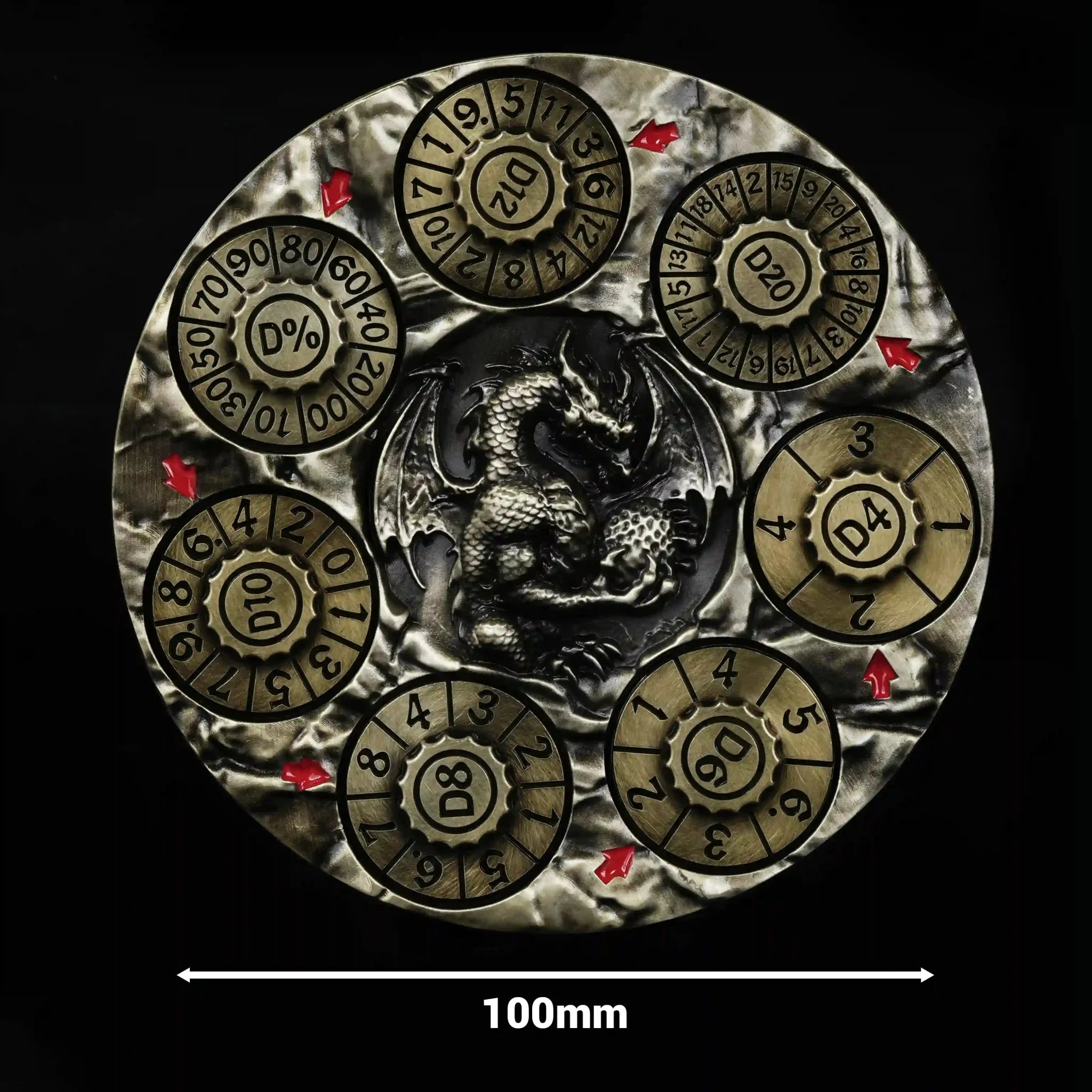 Unique Dice Spinner: 7-in-1 Metal 3D Relief Dragon DND Roulette Dice Spinner