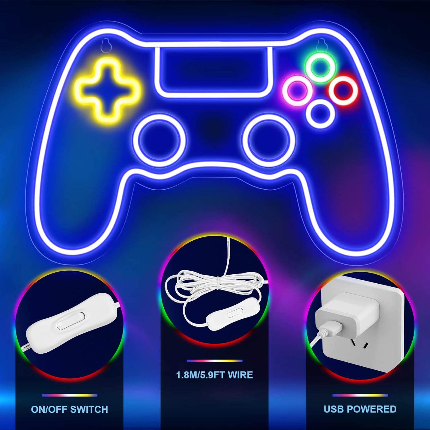 Gamer Neon Sign - LED Gamepad Neon Light for Teen Boy Room Decor | USB Powered - Mushroom1_Green