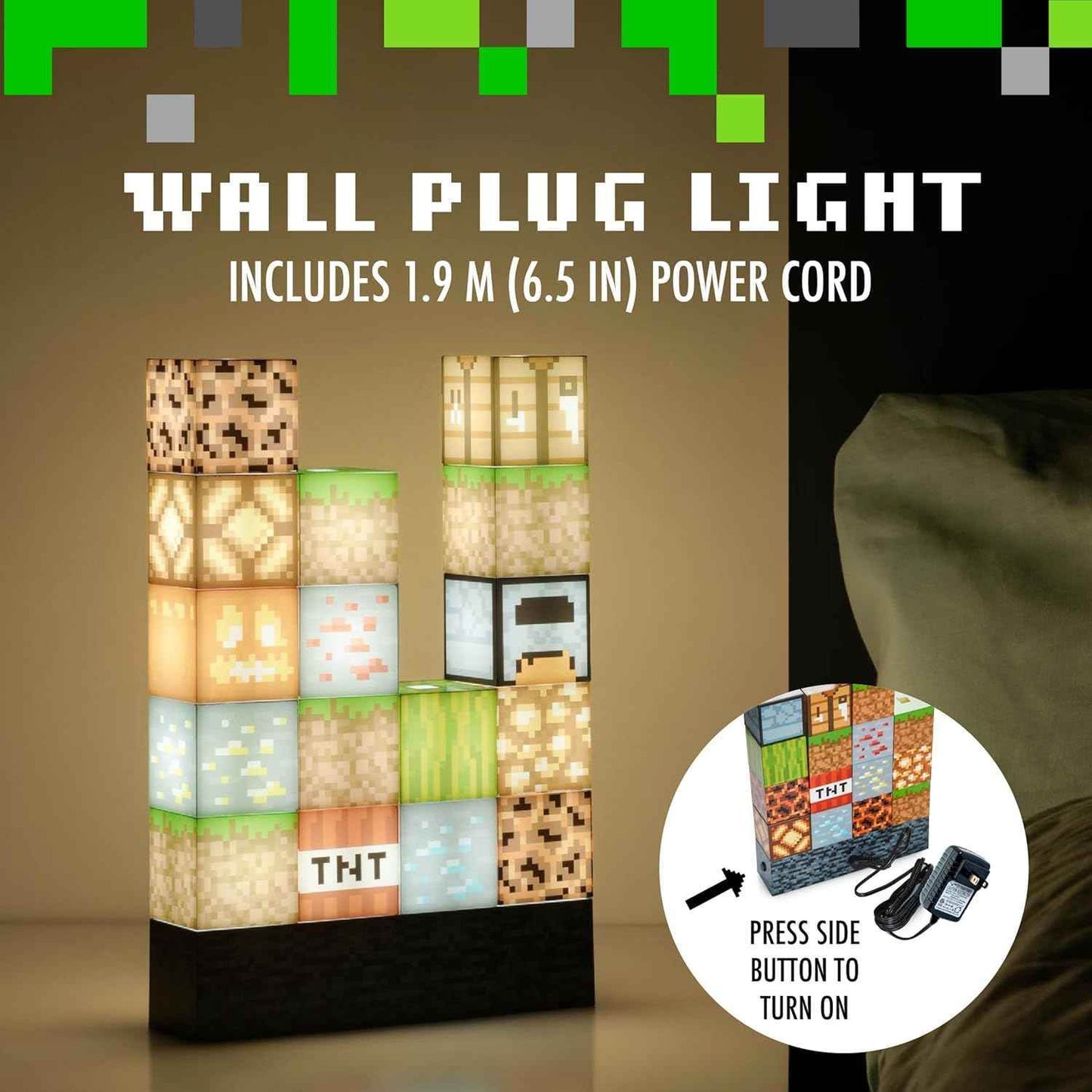 Minecraft Night Light – LED Block Lamp | Custom Stackable Light Blocks for Gaming Room - 
