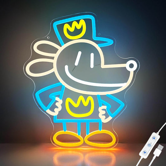 Dog Man LED Neon Sign – Vibrant Kids Bedroom Wall Decor | USB Powered Neon Light - DOG Man Color BG