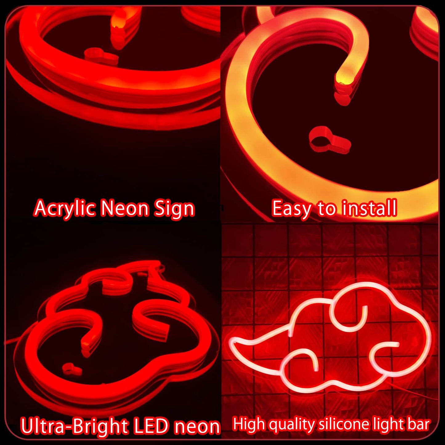Anime Neon Sign - LED Red Cloud USB Powered Dimmable Wall Light for Gaming Room Decor - Ice Blue