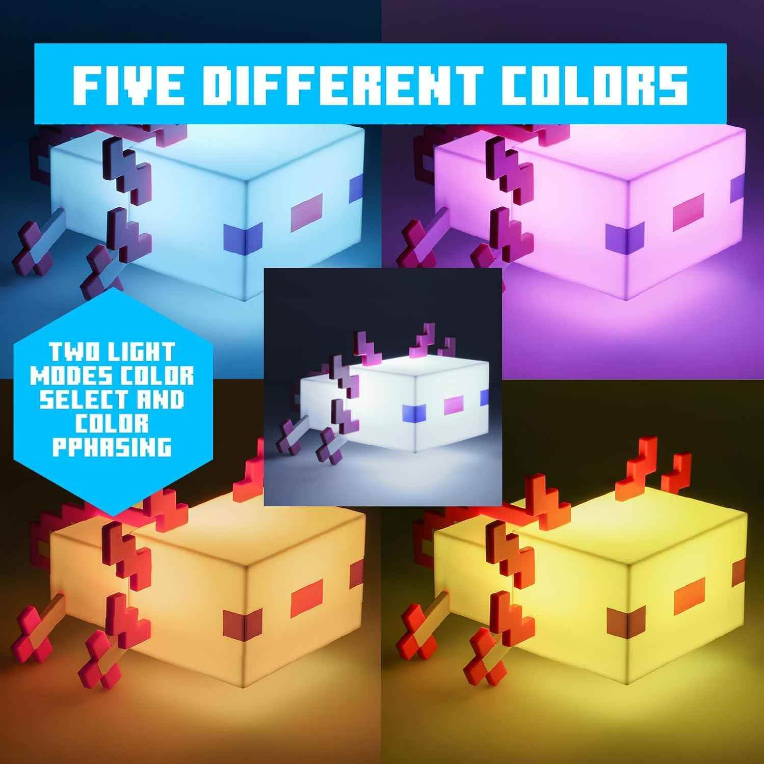 Minecraft Axolotl Light - Color Changing LED Night Lamp for Gaming Desk - 