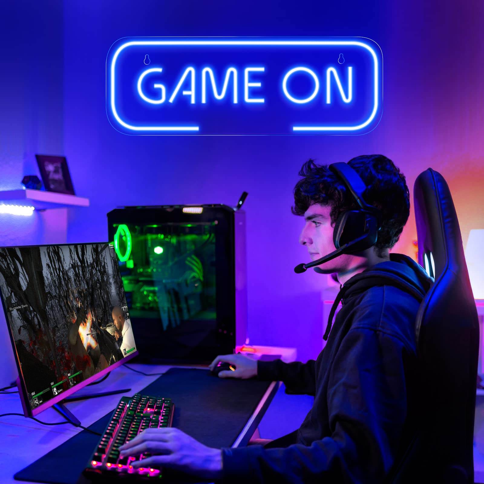 Gaming Neon Sign - LED Neon Light for Game Room Decoration | Teen Gamer Gift - Mushroom1_Green