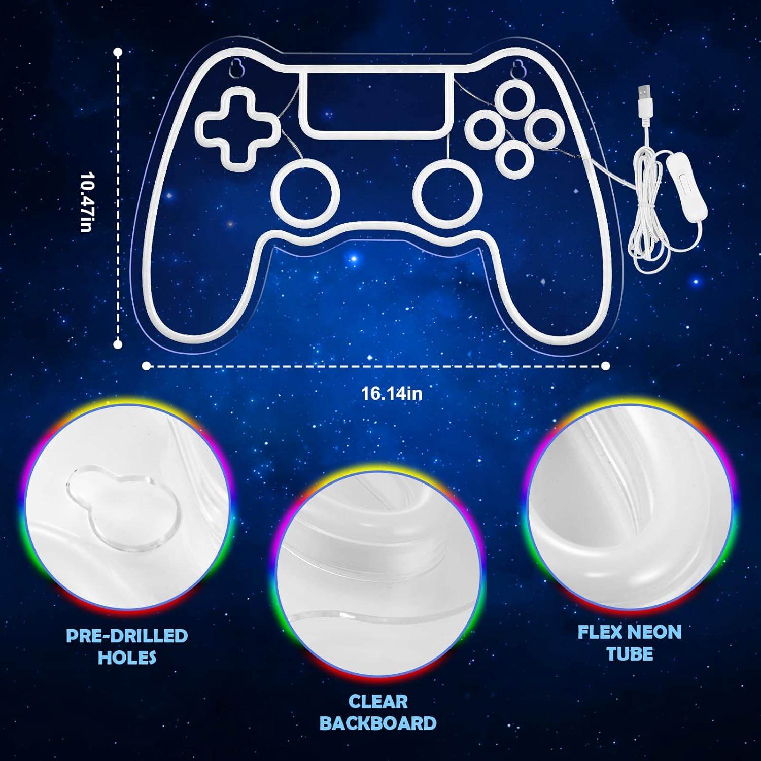 Gamer Neon Sign - LED Gamepad Neon Light for Teen Boy Room Decor | USB Powered - Mushroom1_Green