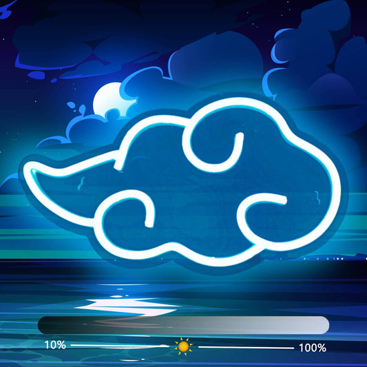 Anime Neon Sign - LED Red Cloud USB Powered Dimmable Wall Light for Gaming Room Decor - Ice Blue