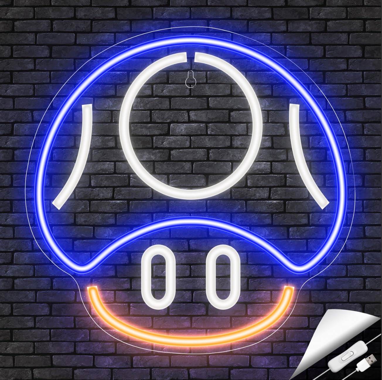 Gaming Neon Sign - LED Neon Light for Game Room Decoration | Teen Gamer Gift - Mushroom1_Blue