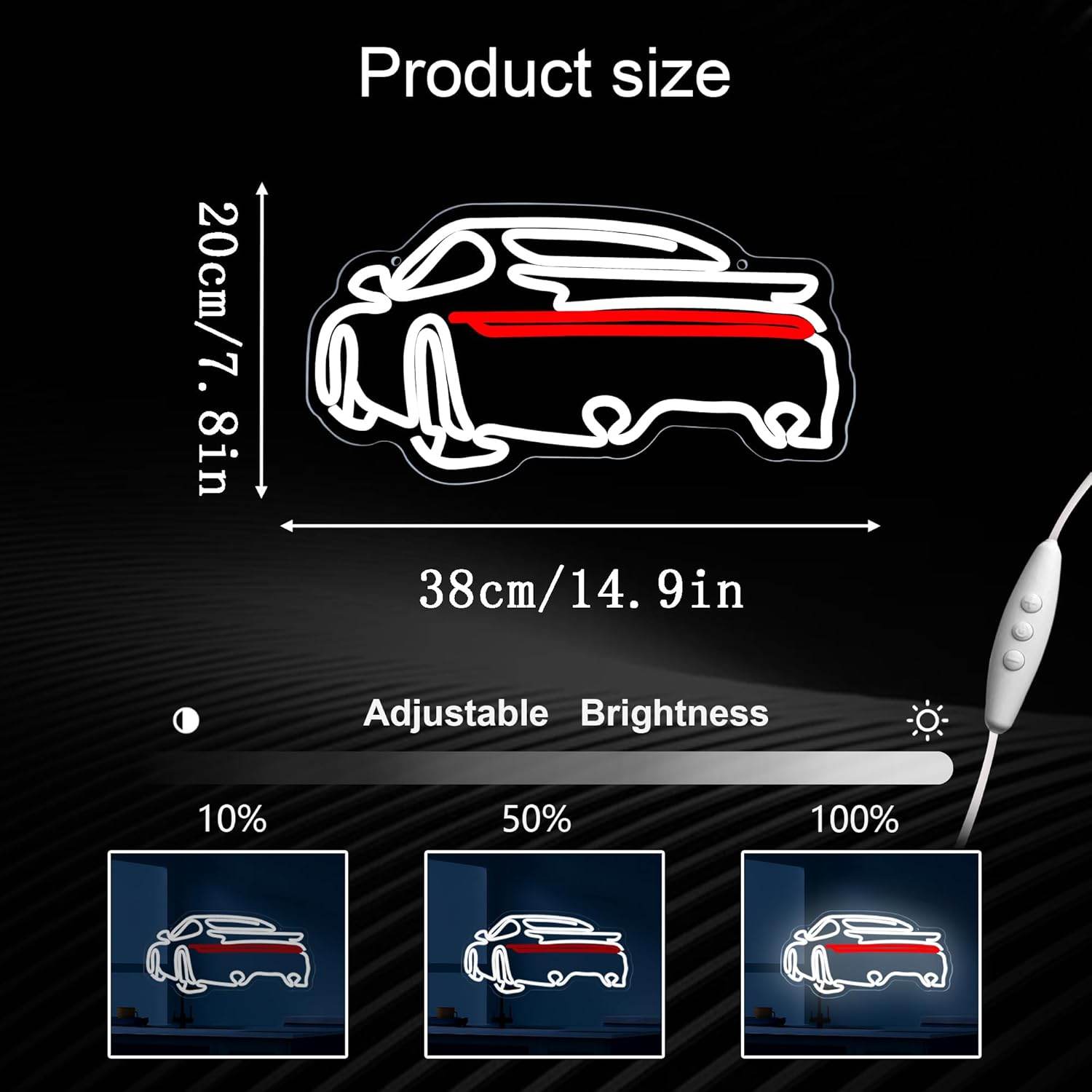 Sports Car Neon Signs for Wall Decor,Dimmable Garage Neon Light,Usb Powered Car Signs for Kids Bedroom Boys Room Playroom Man Cave Bar Birthday Gifts(15 * 7.9in) - 