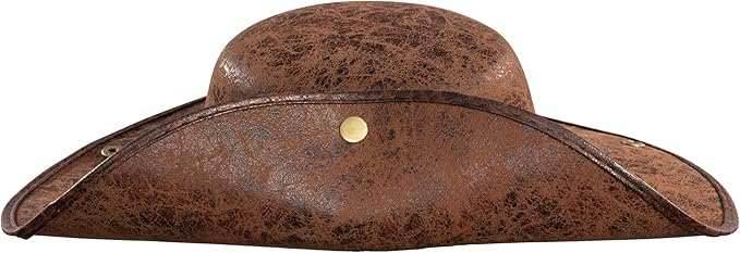 Pirate Hat Faux Leather Tricorn Colonial Renaissance Halloween Costume Cosplay Accessory - Brown