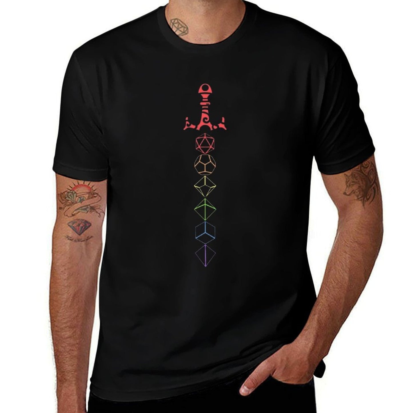 Rainbow Dice Sword Tabletop RPG Gaming  High-quality Stitching T-Shirt
