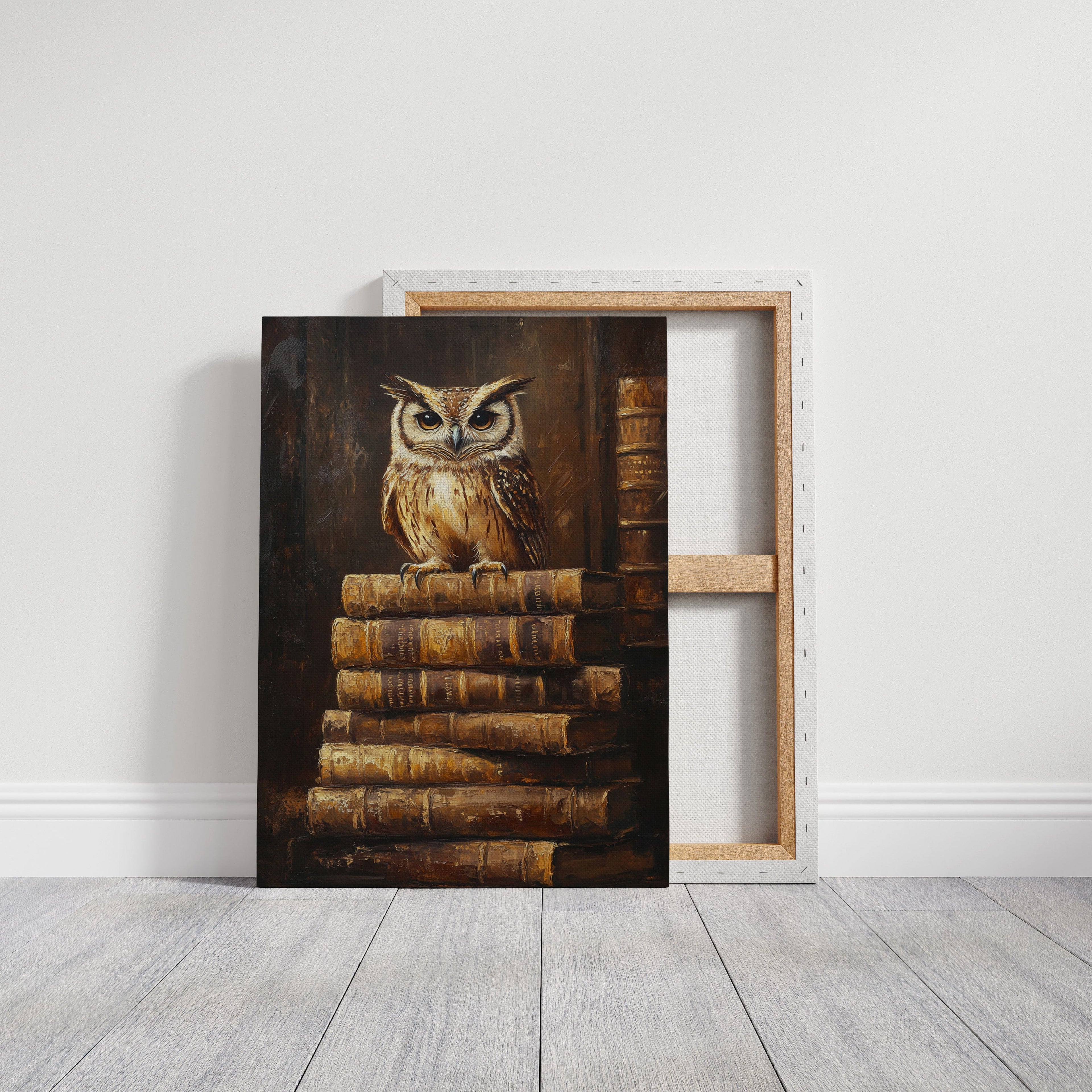 Wise Owl on Antique Books – Dark Academia Wall Art, Vintage Library Print, Scholar’s Study Decor
