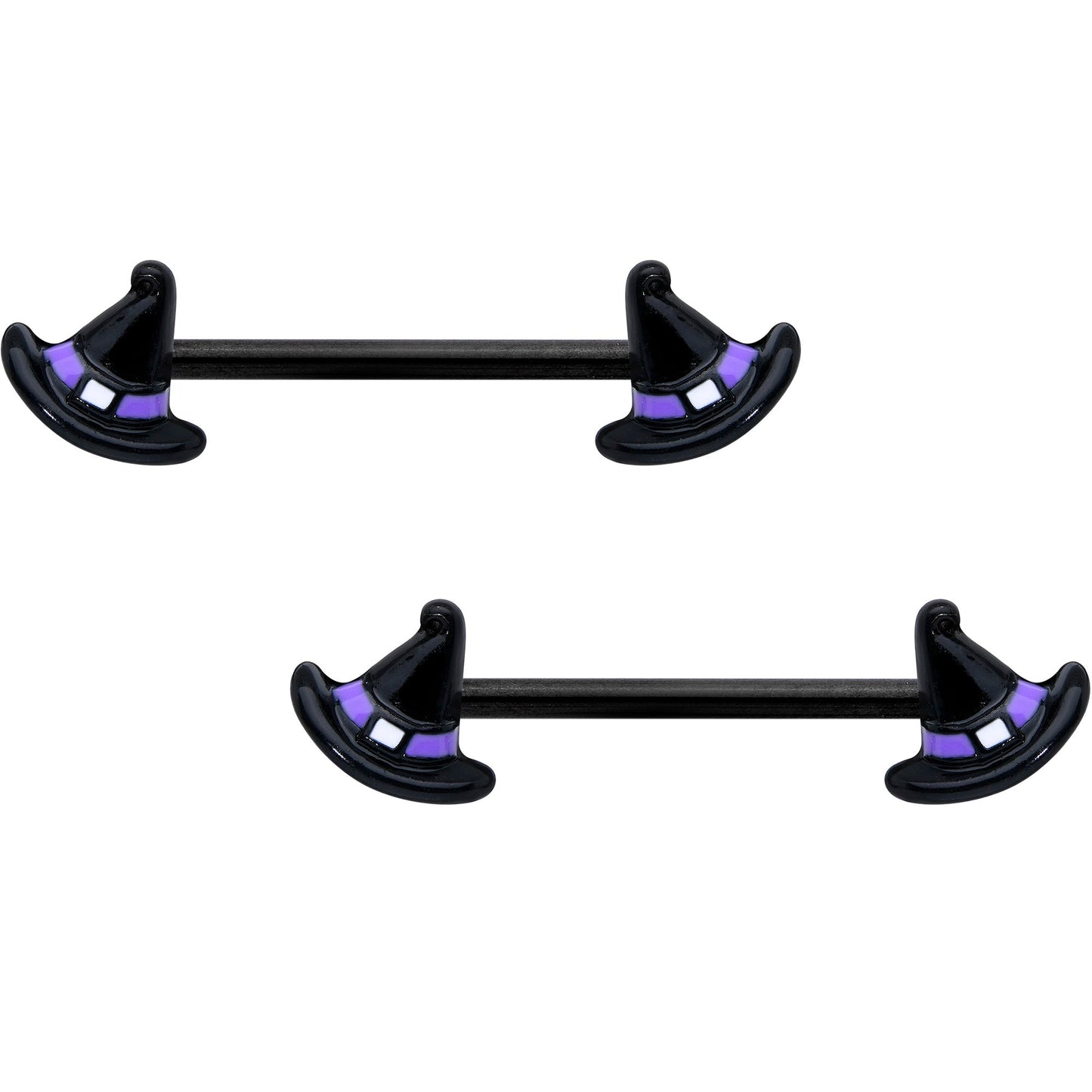14G 5/8 Black Purple Band Witch Hat Halloween Nipple Ring Set