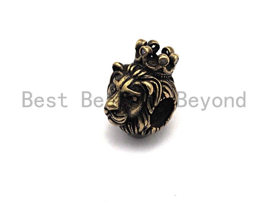 Antique Color Lion King Head Bead, Men's Bracelet Beads, Large Hole Beads, 9x14x13mm,1pc,sku#Y202