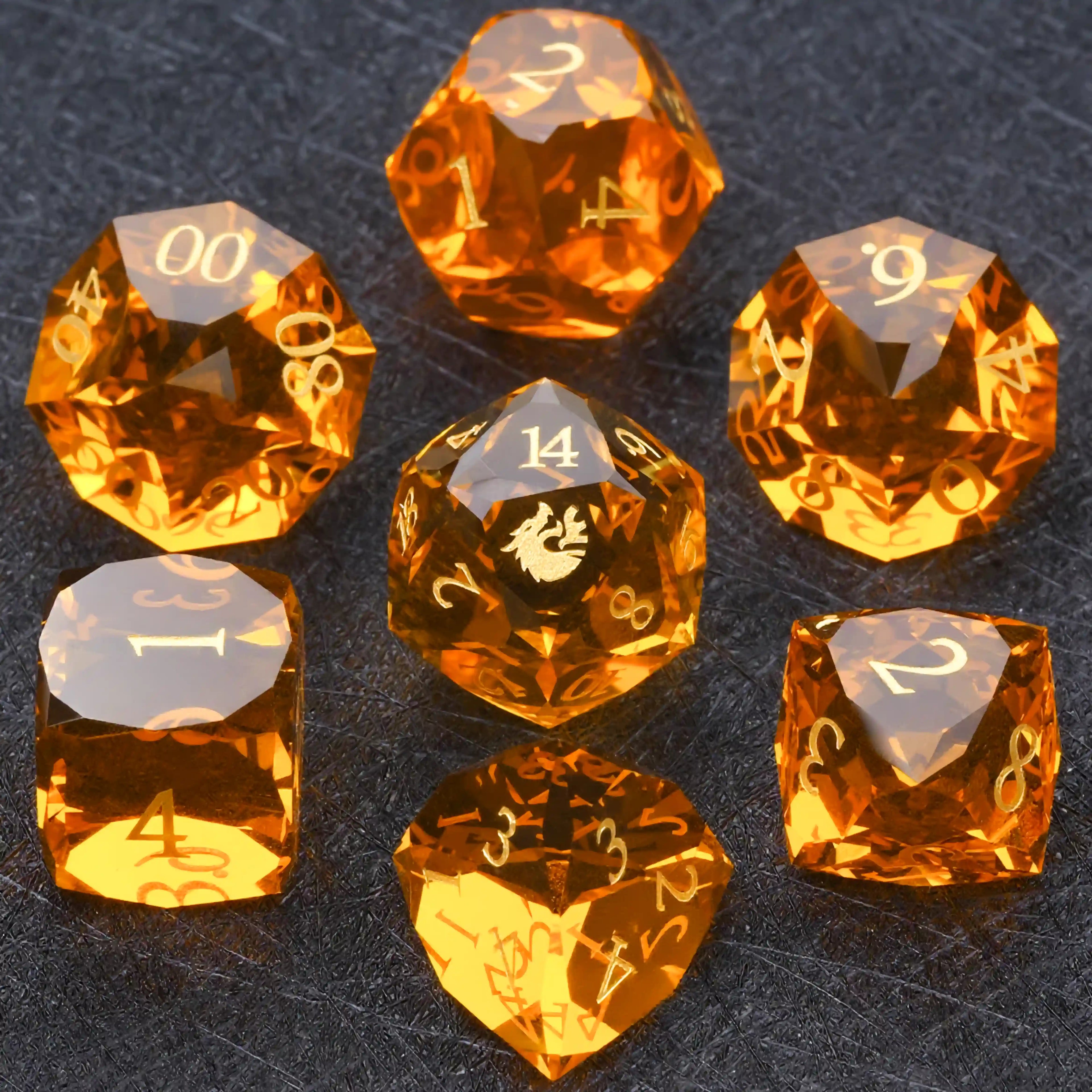Bear Dice DND Multi-Sided Engraved Glass Gemstone Dice Set