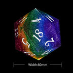 95mm Fantasy Rainbow Starry Sky Extra Large D20 Resin DND Dice + White Numbers