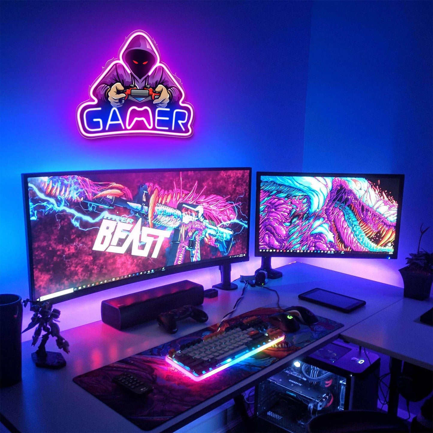 Gaming Neon Sign - LED Neon Light for Game Room Decoration | Teen Gamer Gift - Mushroom1_Green