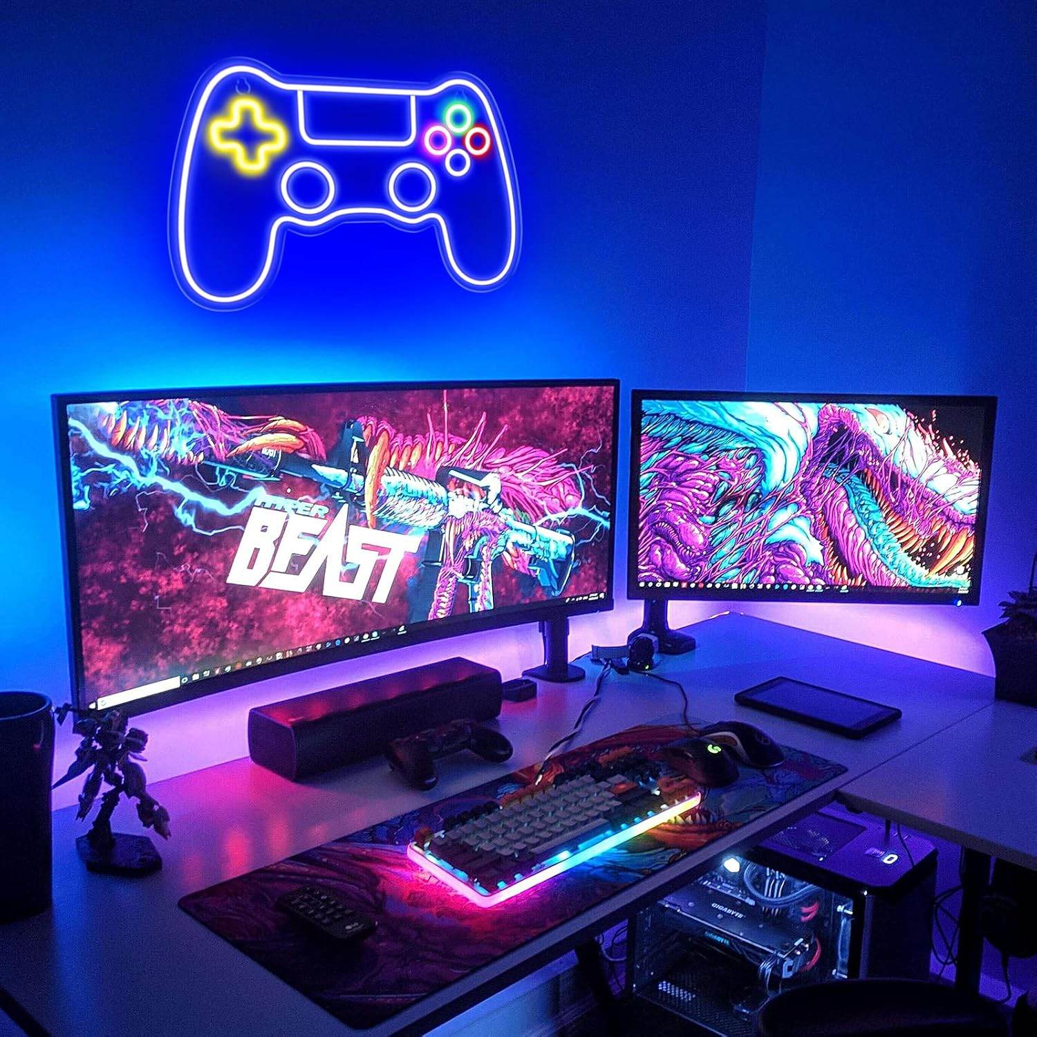 Gamer Neon Sign - LED Gamepad Neon Light for Teen Boy Room Decor | USB Powered - Mushroom1_Green