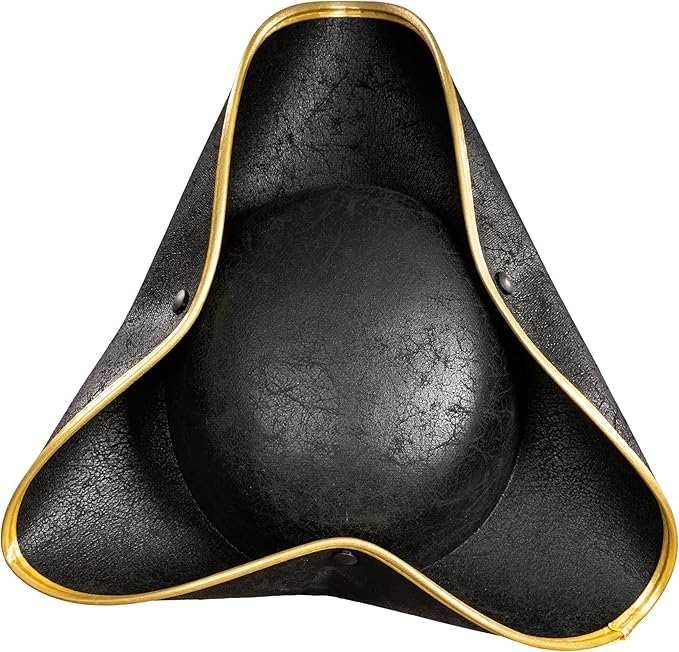 Pirate Hat Tricorn Faux Leather Colonial Renaissance Halloween Cosplay Costume Hat - Black