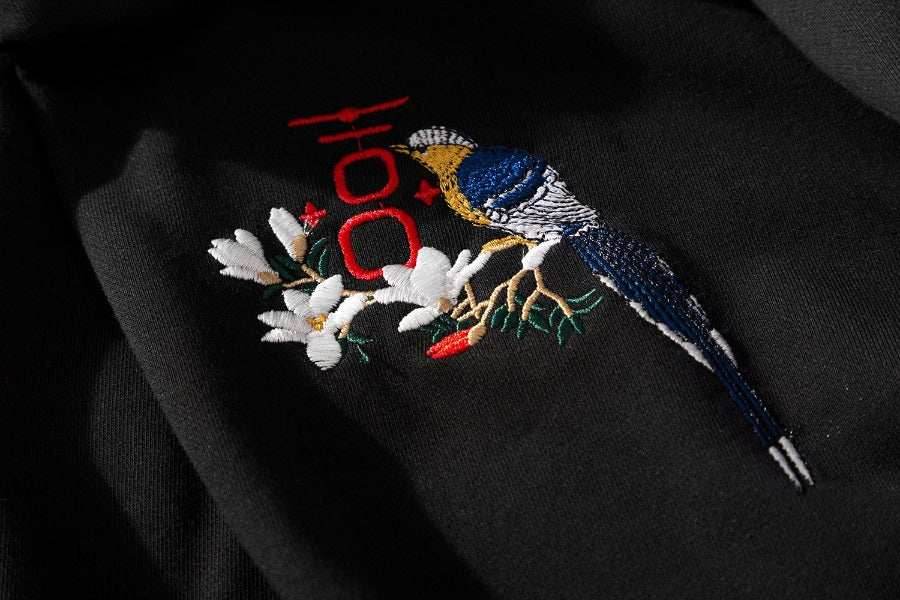 KH9083 Flowers Embroidery Hoodie - Black / S