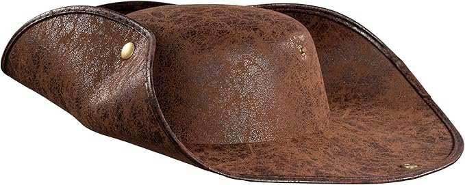 Pirate Hat Faux Leather Tricorn Colonial Renaissance Halloween Costume Cosplay Accessory - Brown