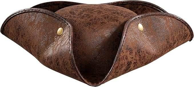 Pirate Hat Faux Leather Tricorn Colonial Renaissance Halloween Costume Cosplay Accessory - Brown