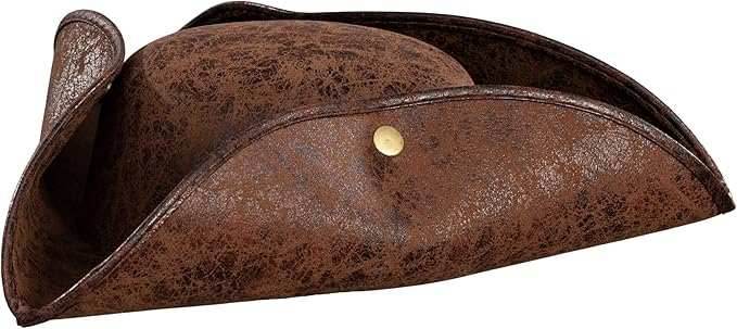 Pirate Hat Tricorn Faux Leather Colonial Renaissance Halloween Cosplay Costume Hat - Brown