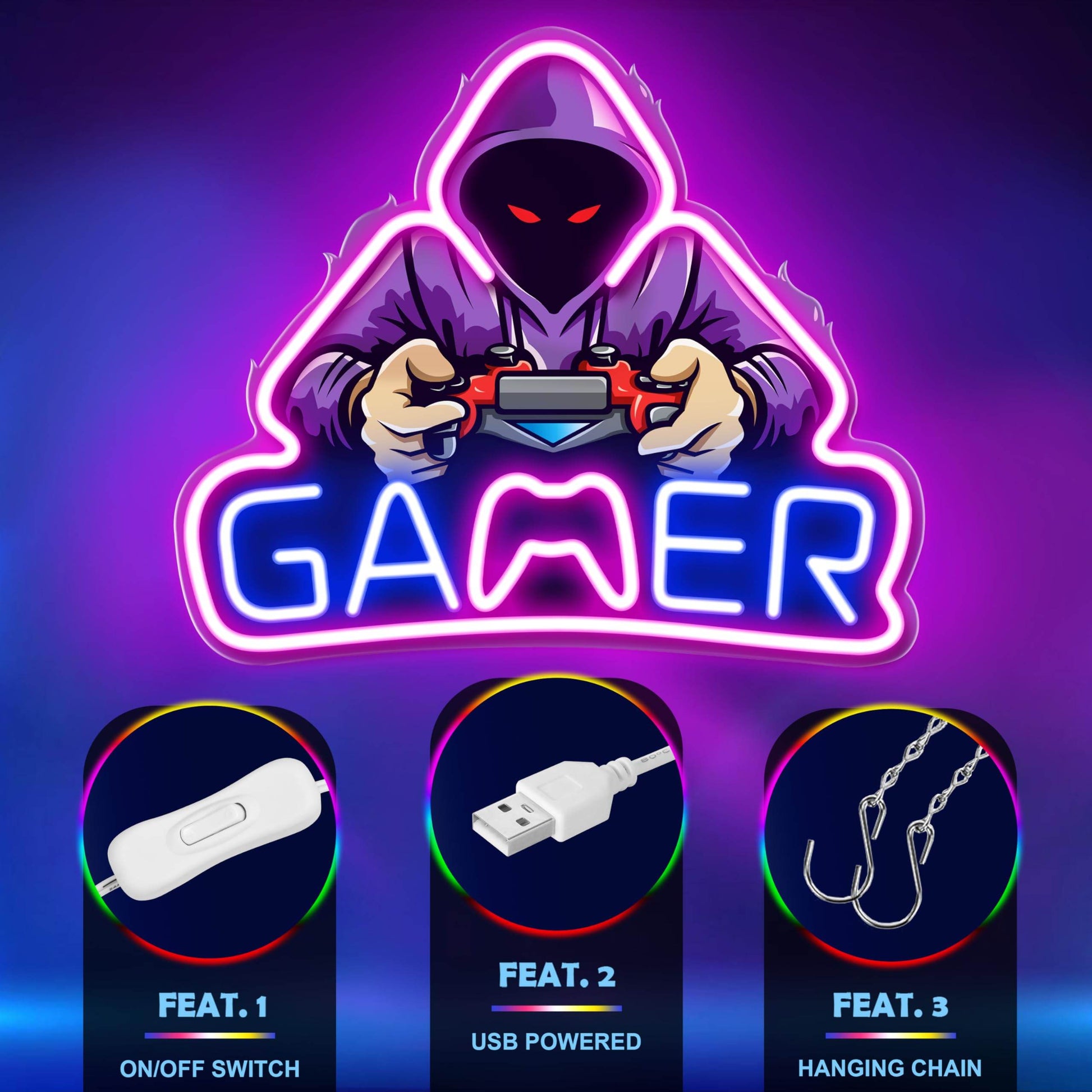 Gaming Neon Sign - LED Neon Light for Game Room Decoration | Teen Gamer Gift - Mushroom1_Green