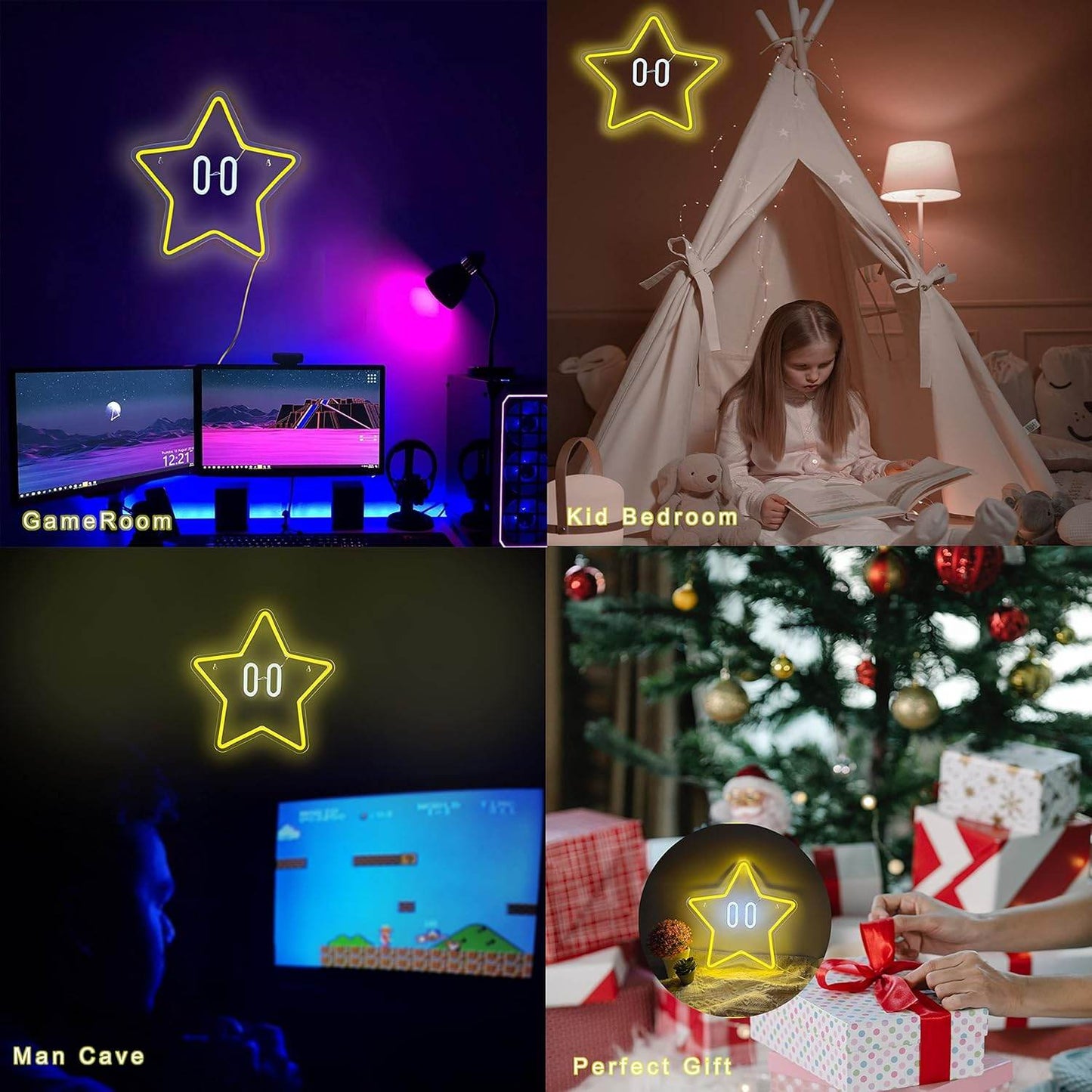 Star Neon Sign, Gaming Neon Sign for Game Room Decor, Man Cave, Kids Room,Super Star Gaming Wall Decor Gamer Gifts for Boys, Kids - 