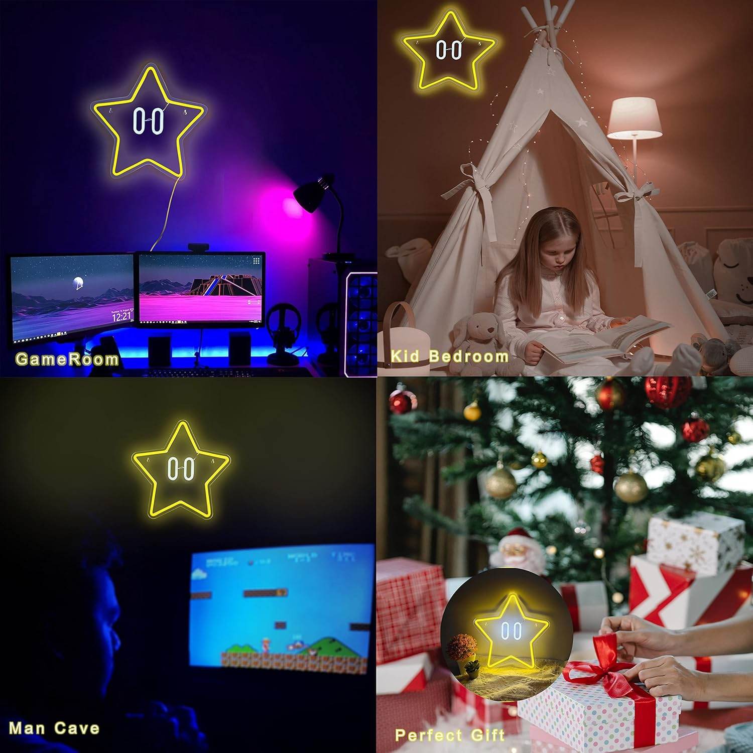 Star Neon Sign, Gaming Neon Sign for Game Room Decor, Man Cave, Kids Room,Super Star Gaming Wall Decor Gamer Gifts for Boys, Kids - 