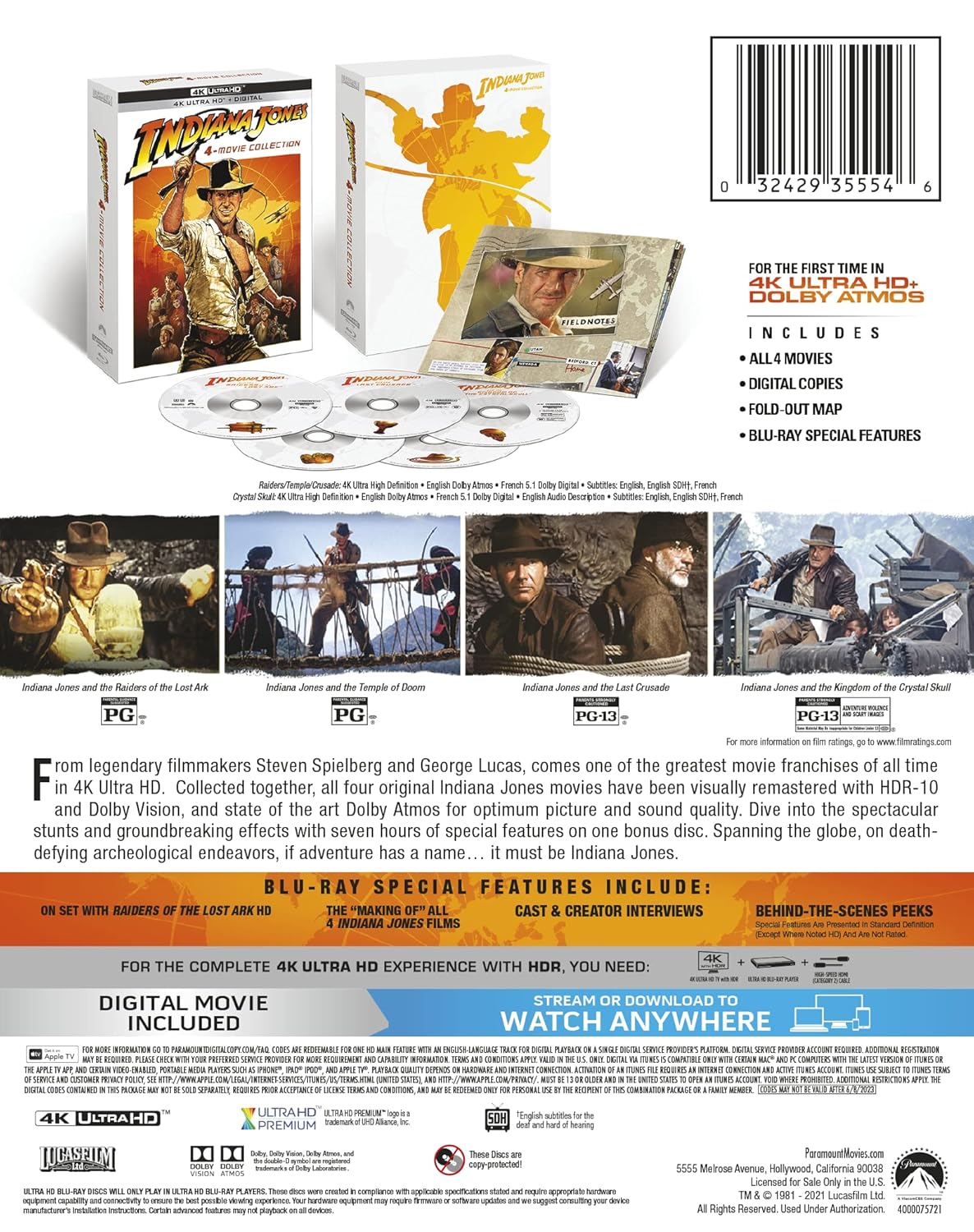 Indiana Jones 4-Movie Collection Limited Edition Steelbook [4K UHD + Digital Copy]
