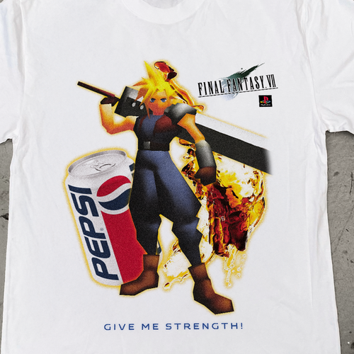 90S Nostalgia 'Final Fantasy Vii X Pepsi Cola' Heavy Faded White Tee
