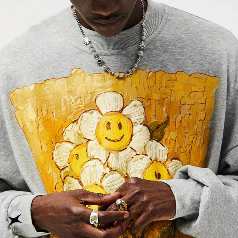Daisy Flower Splash Art Crew - Black / S