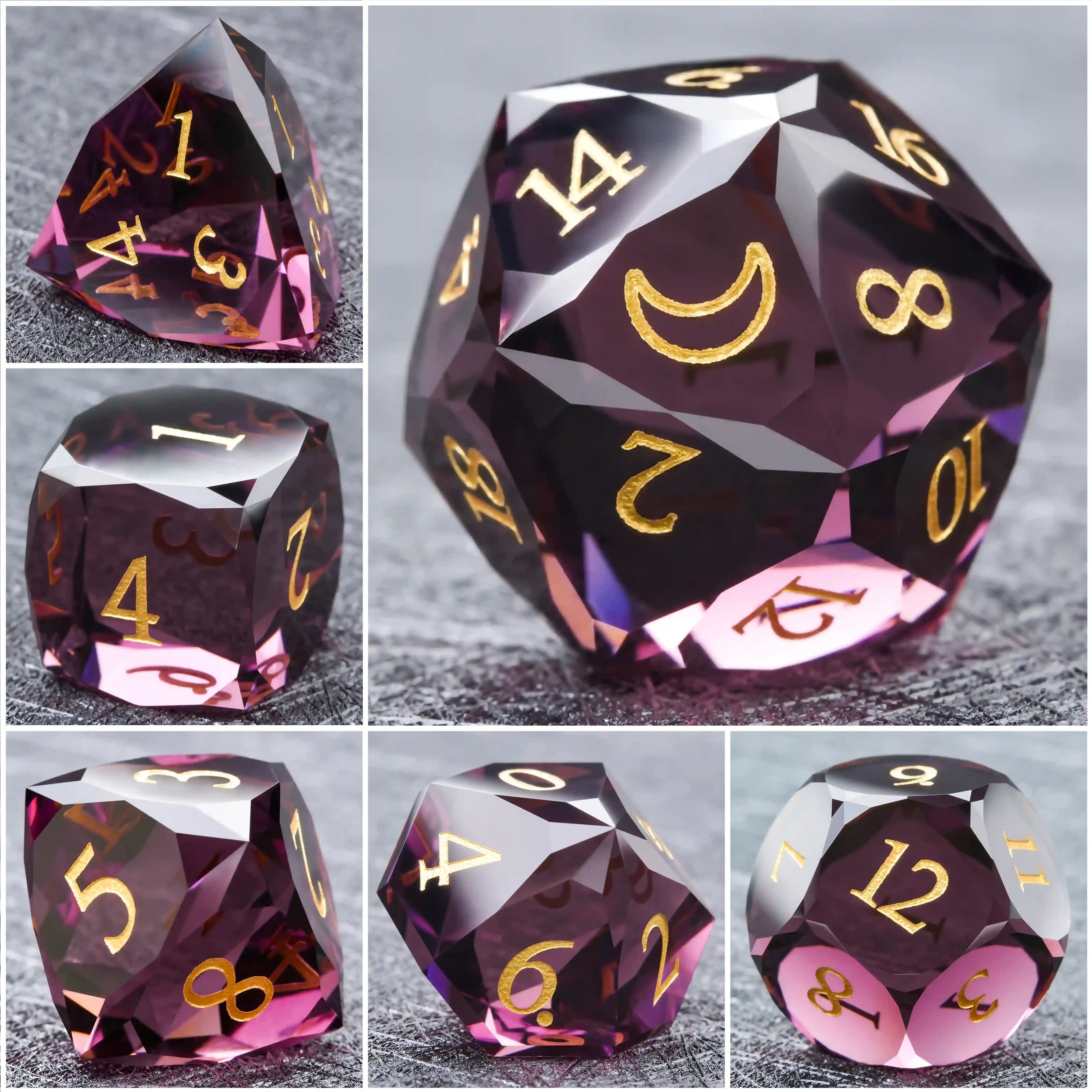 Bear Dice DND Multi-Sided Engraved Glass Gemstone Dice Set
