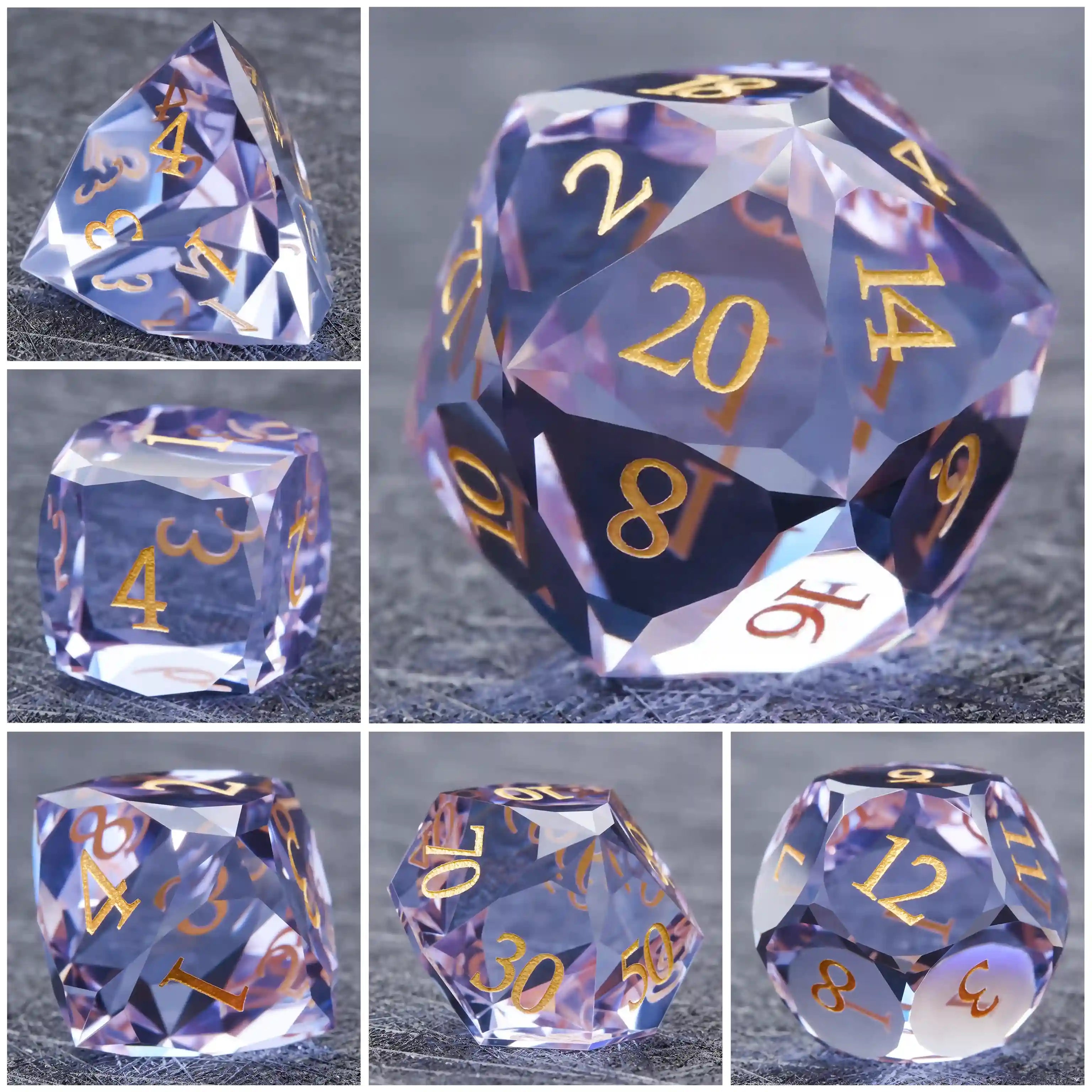 Bear Dice DND Multi-Sided Engraved Glass Gemstone Dice Set
