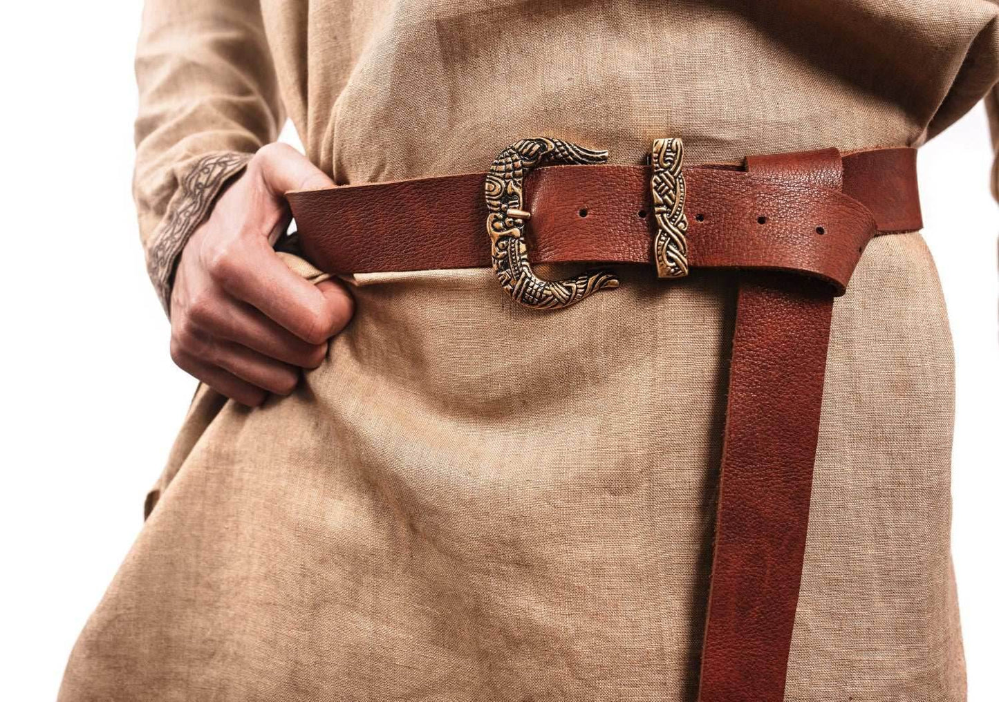 Brown Leather Belt with Brass Buckle & Tip - 