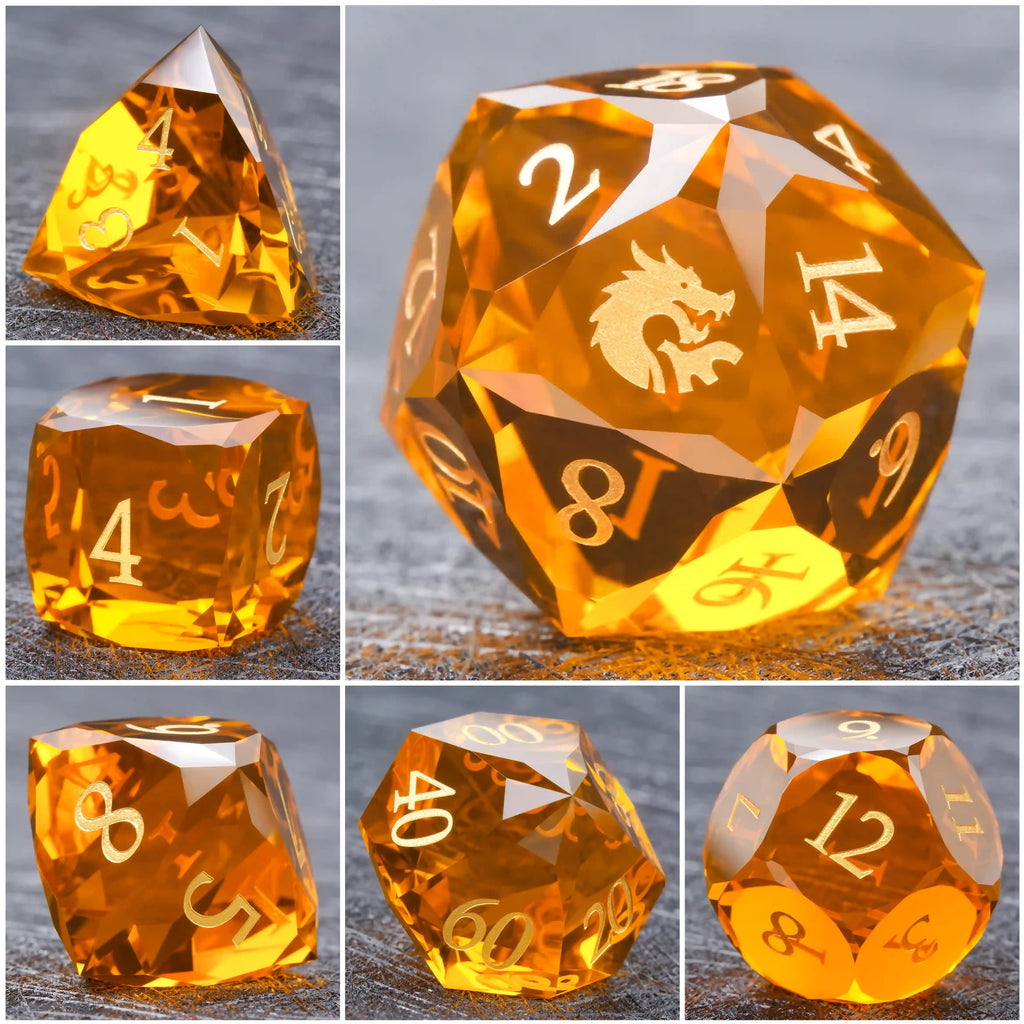 Bear Dice DND Multi-Sided Engraved Glass Gemstone Dice Set