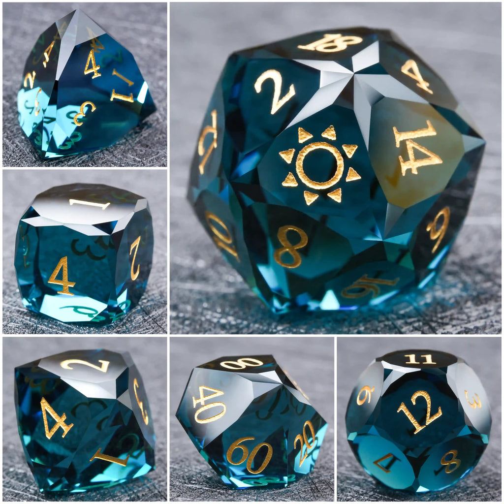 Bear Dice DND Multi-Sided Engraved Glass Gemstone Dice Set