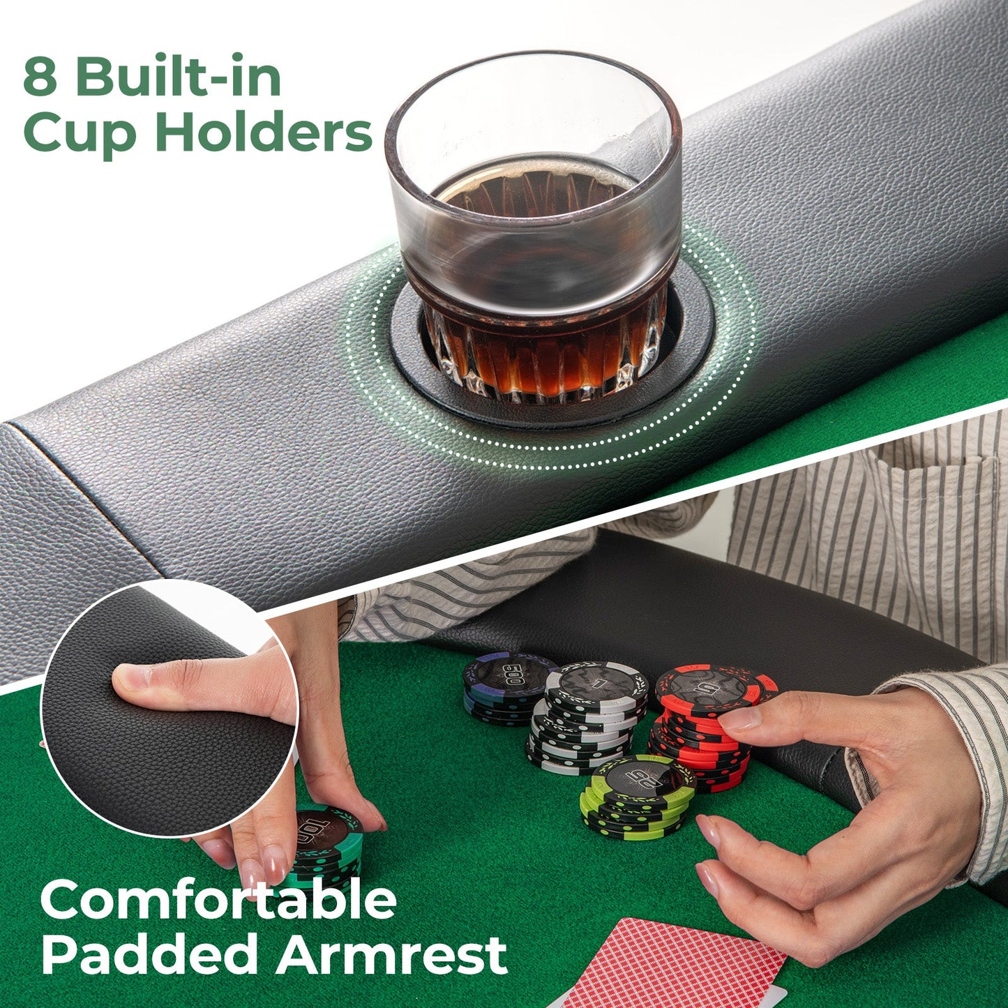 8 Players Texas Holdem Foldable Poker Table-Green