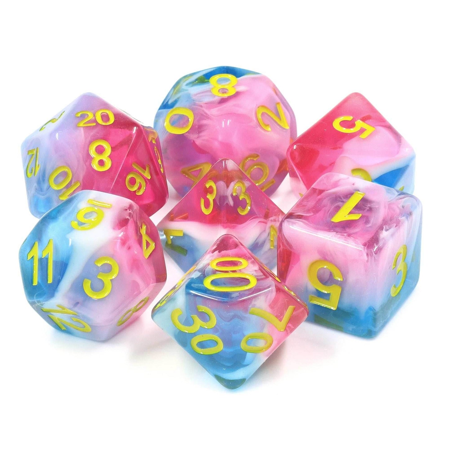 Glacier Rose 7-Dice Set by HengdaDice RPG Dice Red/White/Blue - 