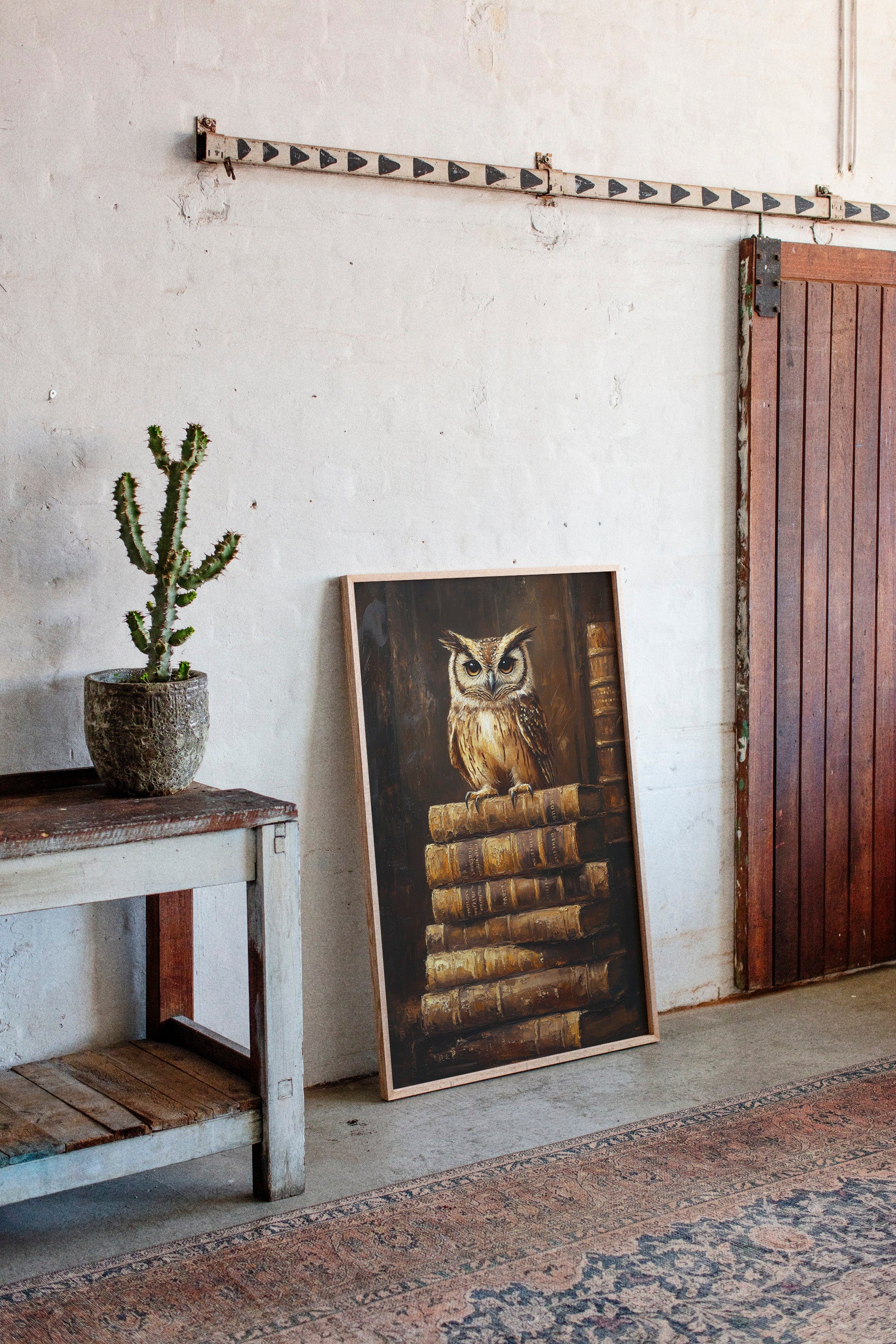 Wise Owl on Antique Books – Dark Academia Wall Art, Vintage Library Print, Scholar’s Study Decor