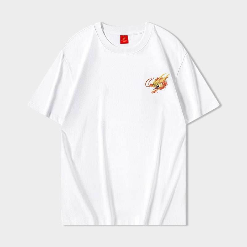 KH866 Golden Dragon Embroidery Tee - White / S